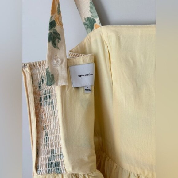 NEW Reformation Everett Linen Midi Dress Radiance Yellow Floral | US 2 UK 6 - Picture 9 of 15